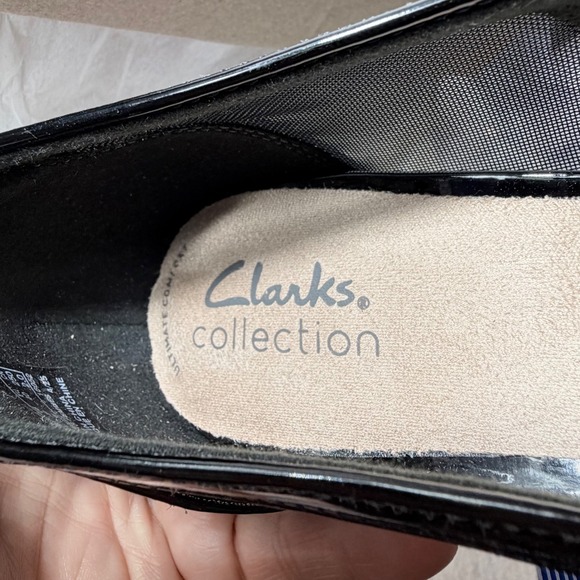 Clarks Kepley Cora Black Patent Mesh Kitten Heel Pumps Womens 9 Wide 26184255 - Picture 7 of 16
